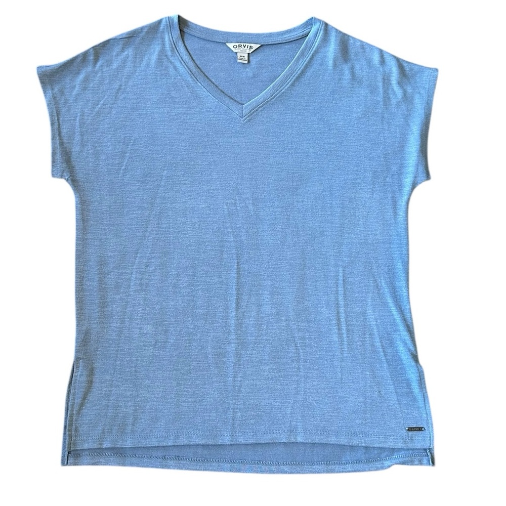 ORVIS light blue v-neck cap sleeve T-shirt size Medium